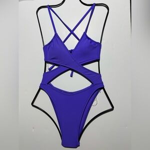 NEW Wild Fable XXS Purple Strappy Cut Out One Piece Swimsuit
